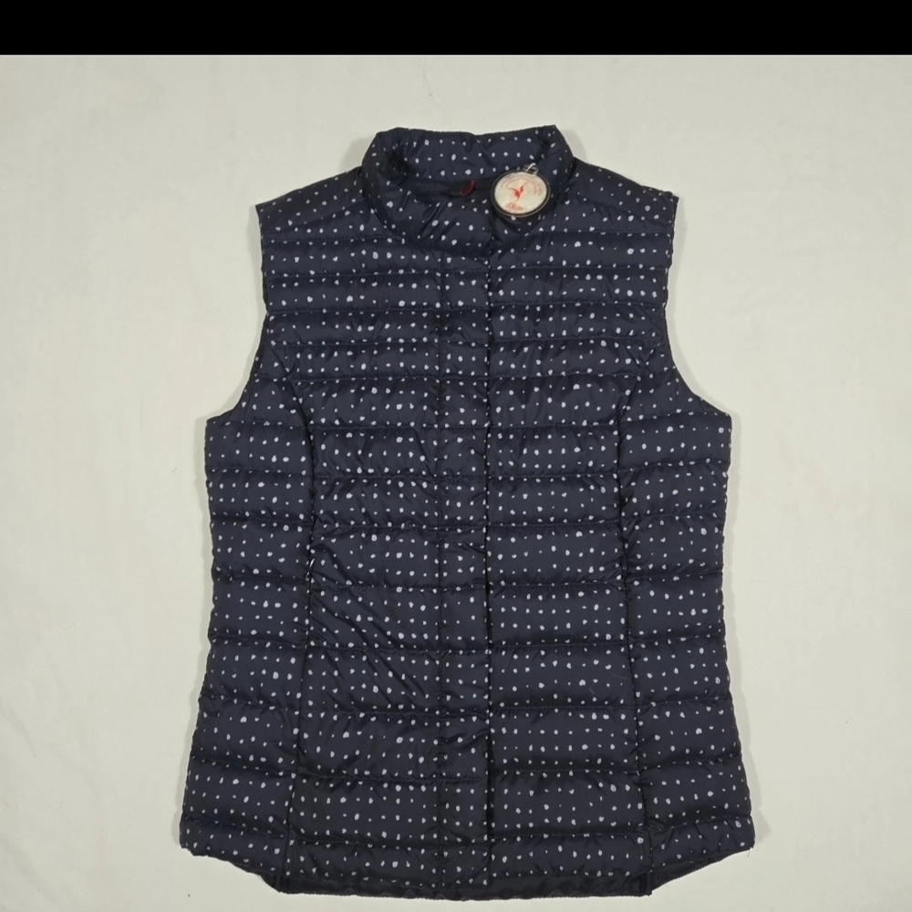 Elegant Navy Polka Dot Puffer Vest